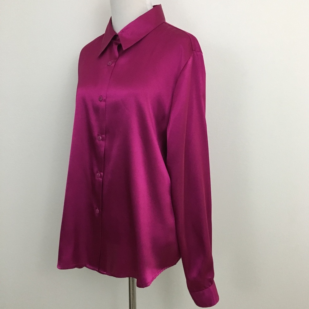 Liz Baker Fuchsia Satin Button-Up Blouse - Picture 2 of 8